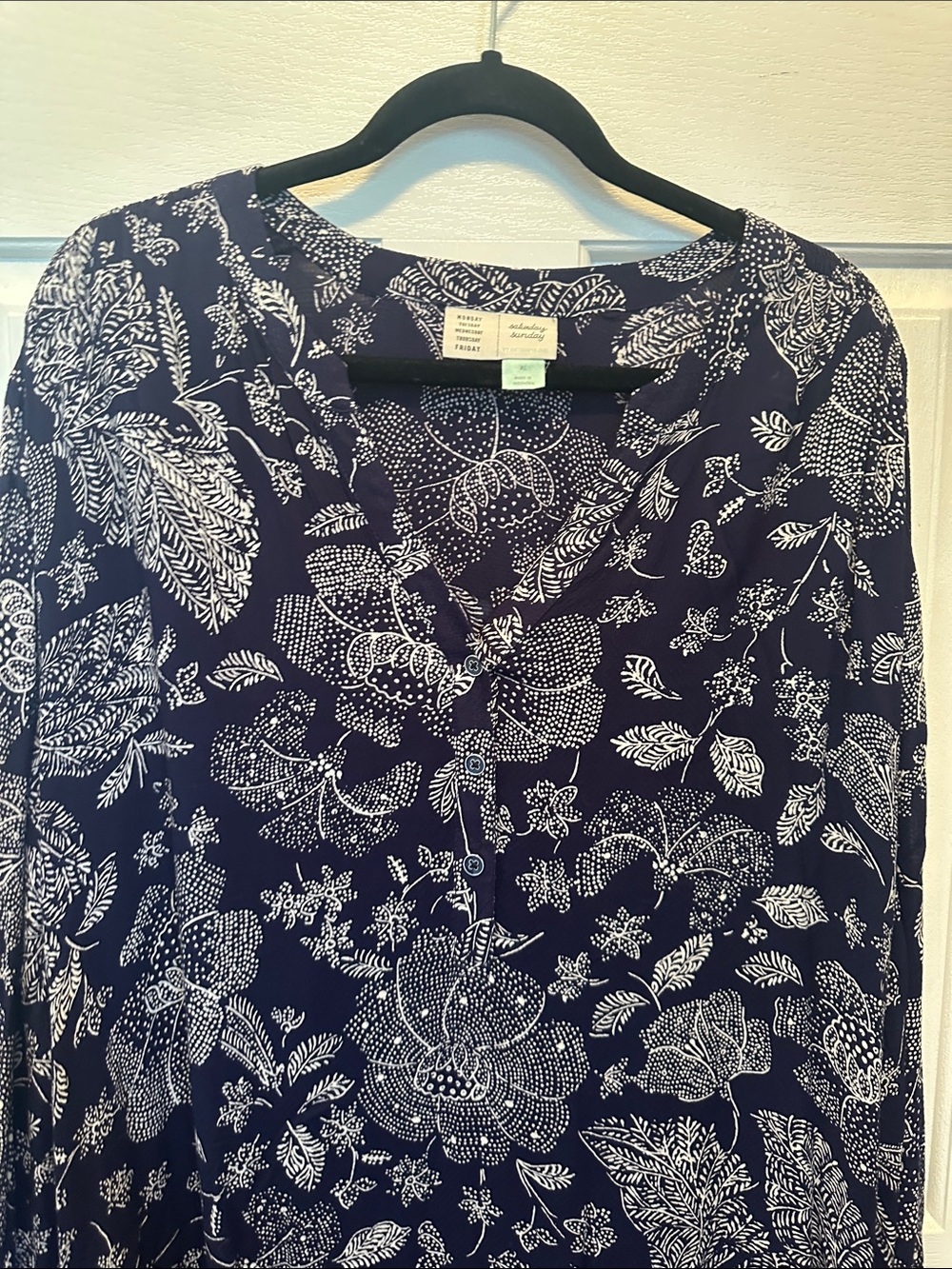 Anthropologie Navy with White Botanical Print Long Sleeve Dress Size XL - Picture 5 of 9